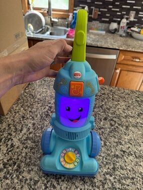 Fisher-Price Blue and Lime Light-Up Learning Robot Toy vacuum